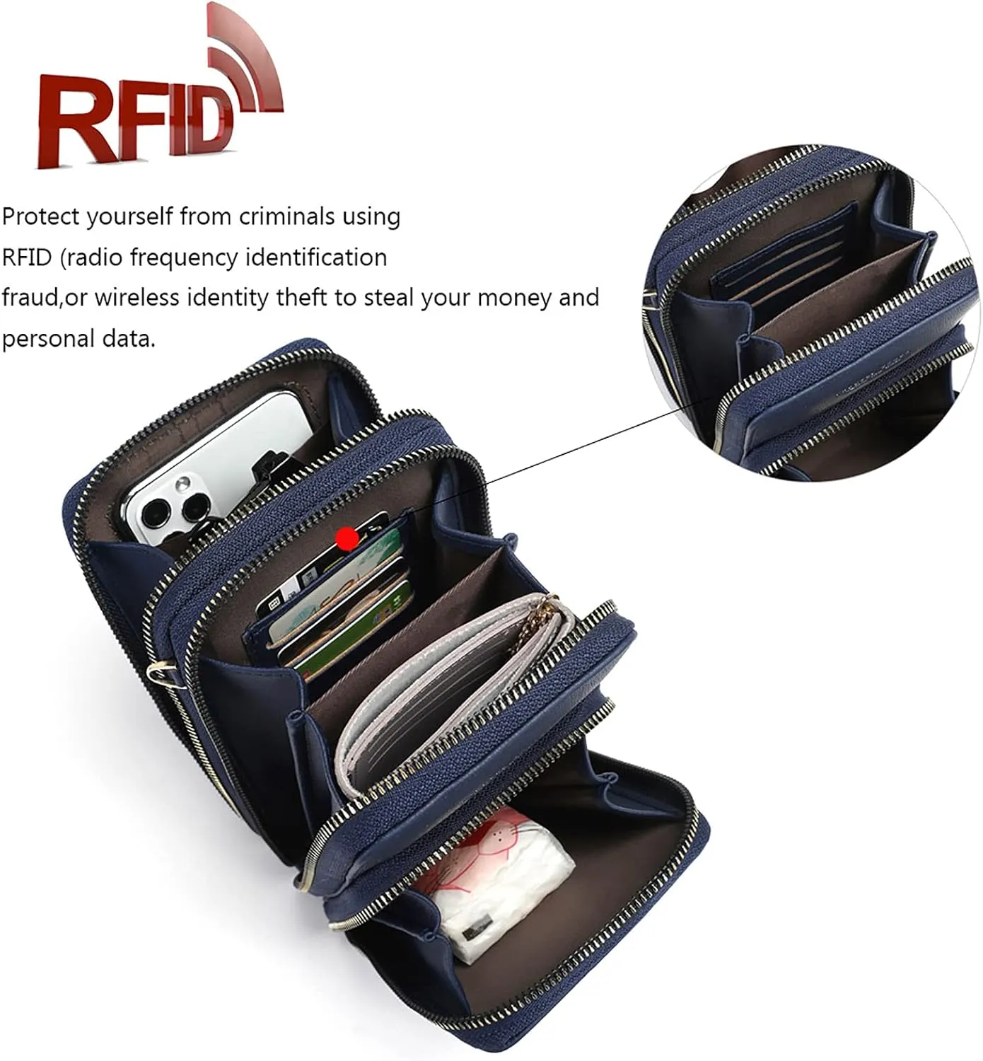 myfriday Touch Screen Crossbody Phone Purse for Women, Rfid Blocking Small Cellphone Shoulder Purse with 2 Adjustable Strap