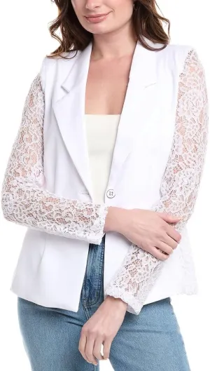 Nanette Nanette Lepore Womens Lace Sleeve Blazer, XL, White