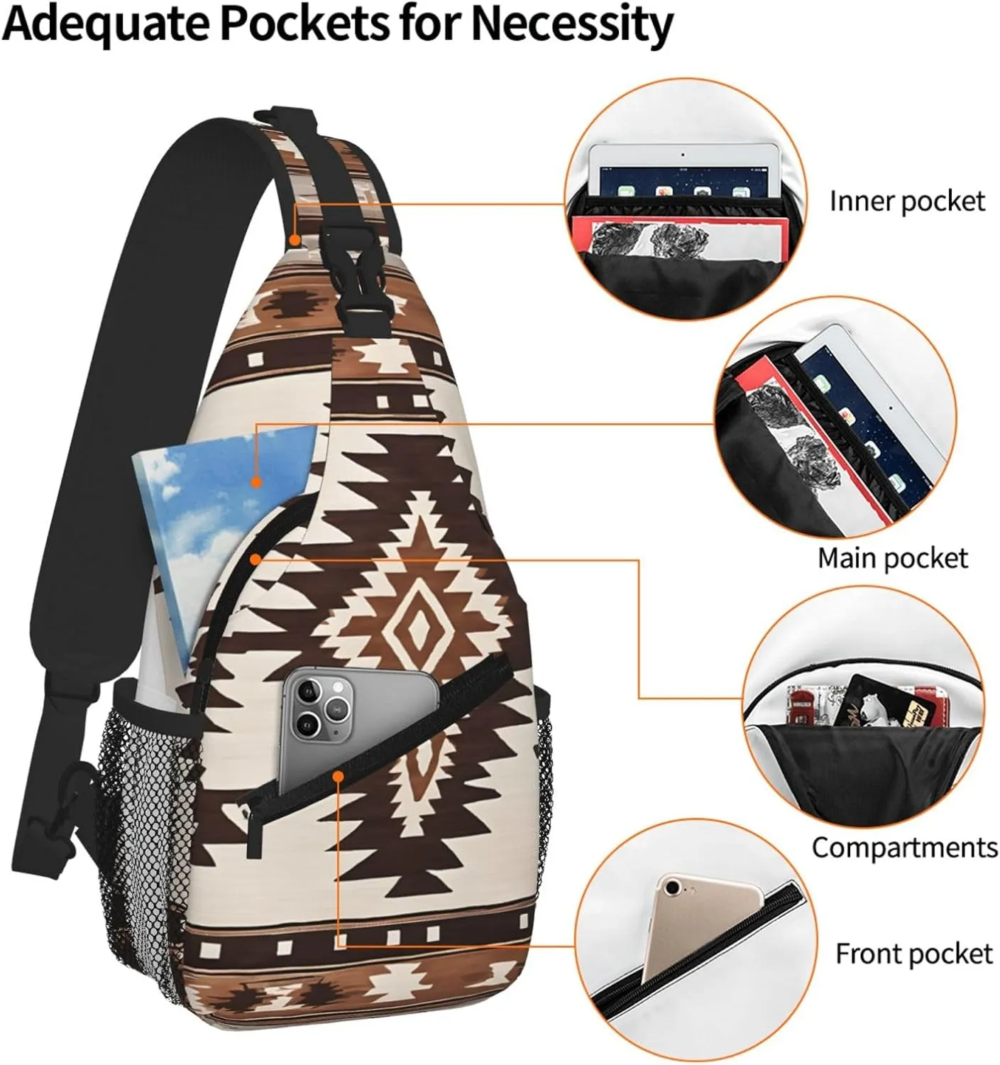 Native Print Cross Chest Bag Diagonally For Short-Distance Travel And Daily Use