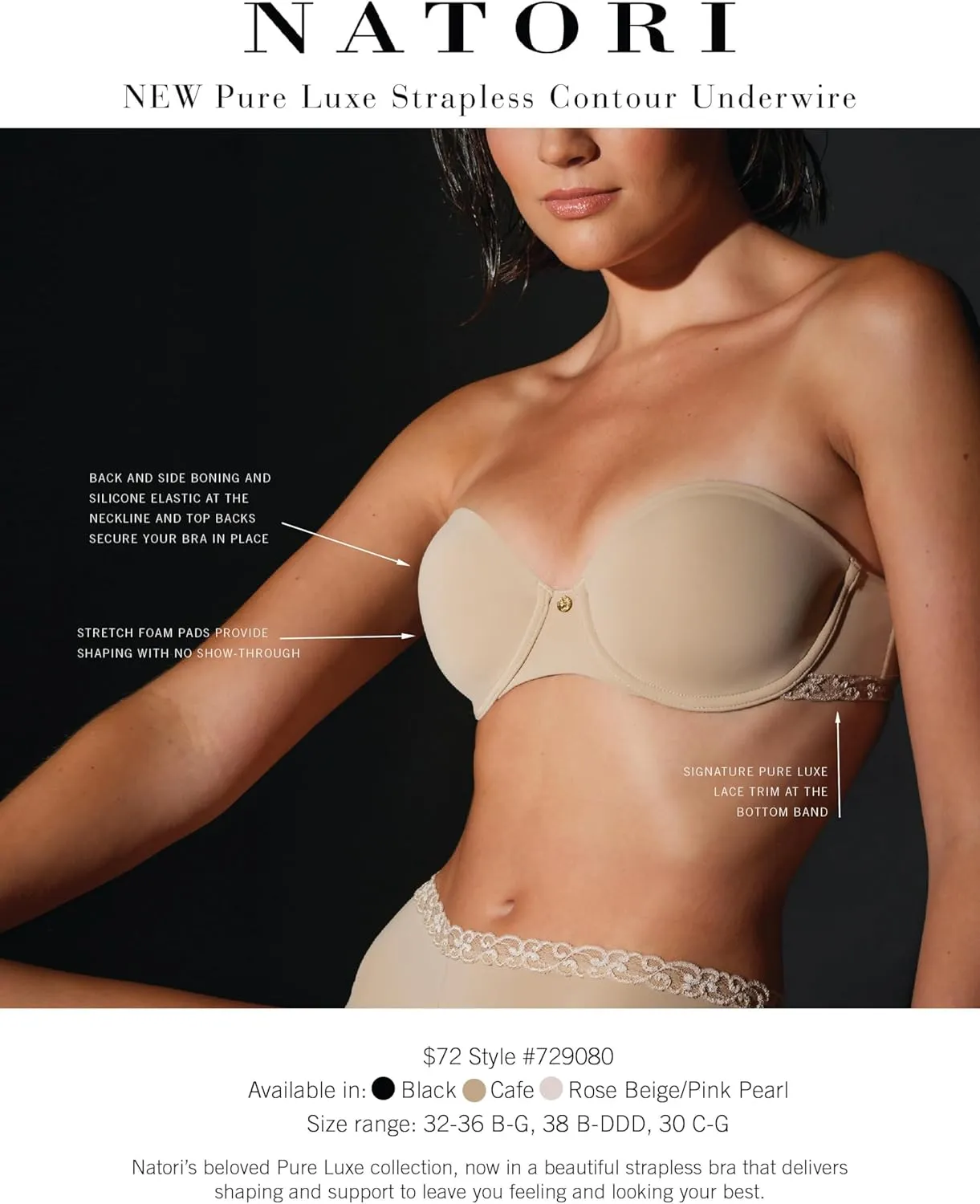 Natori Women's Pure Luxe Strapless Contour Underwire