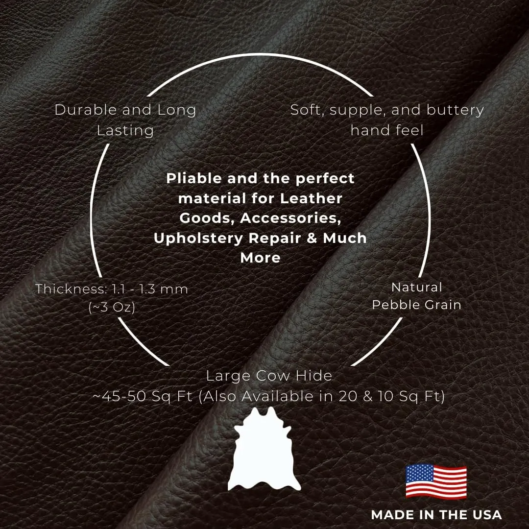 Natural Grain Cowhide Leather Skins (Black, 40 Sf (Whole Hide))
