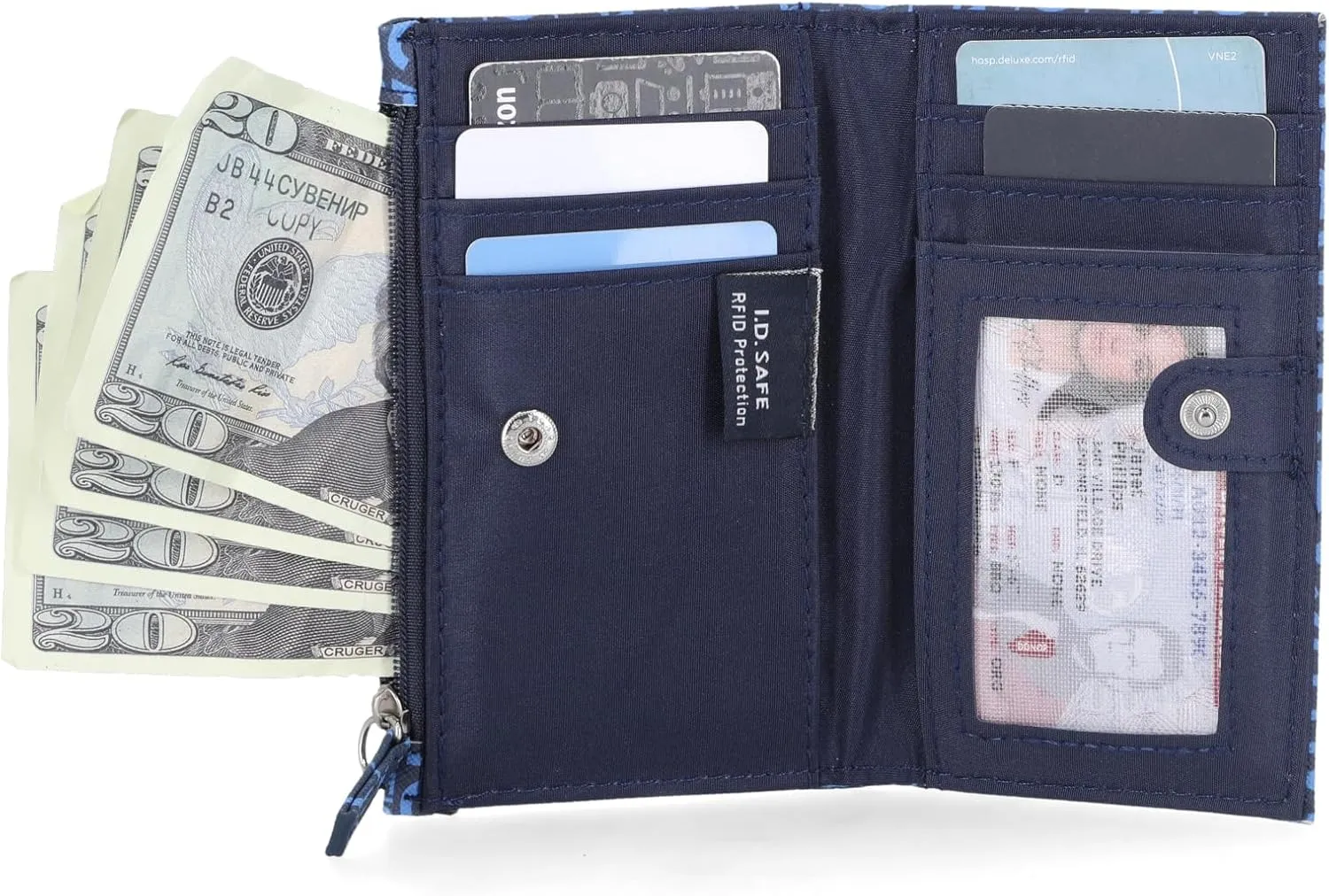 Nautica High Tide Small Wallet for Women, RFID Blocking Slim Credit Card Holder with Zipper Coin Pocket, Bifold Compact Wallet with ID Window, Americana Logo