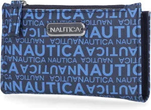 Nautica High Tide Small Wallet for Women, RFID Blocking Slim Credit Card Holder with Zipper Coin Pocket, Bifold Compact Wallet with ID Window, Americana Logo