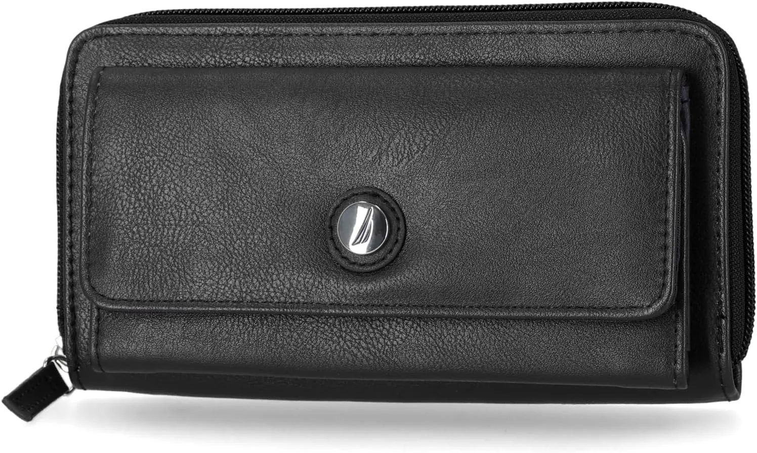 Nautica Womens, Bulk Cargo Vegan Leather RFID Wallet, Fashionable Zip Around Large Clutch with Phone Case and Multi Card Organizer, Black