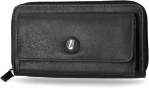 Nautica Womens, Bulk Cargo Vegan Leather RFID Wallet, Fashionable Zip Around Large Clutch with Phone Case and Multi Card Organizer, Black