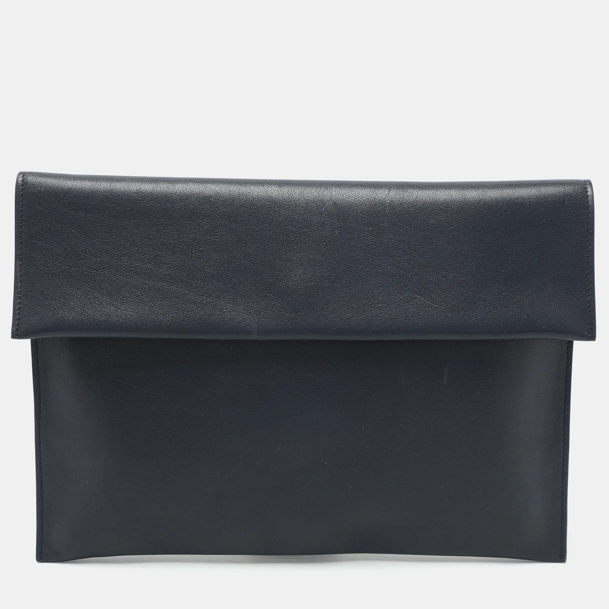Navy Blue Leather Flap Clutch