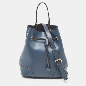 Navy Blue Leather Stacy Drawstring Bucket Bag