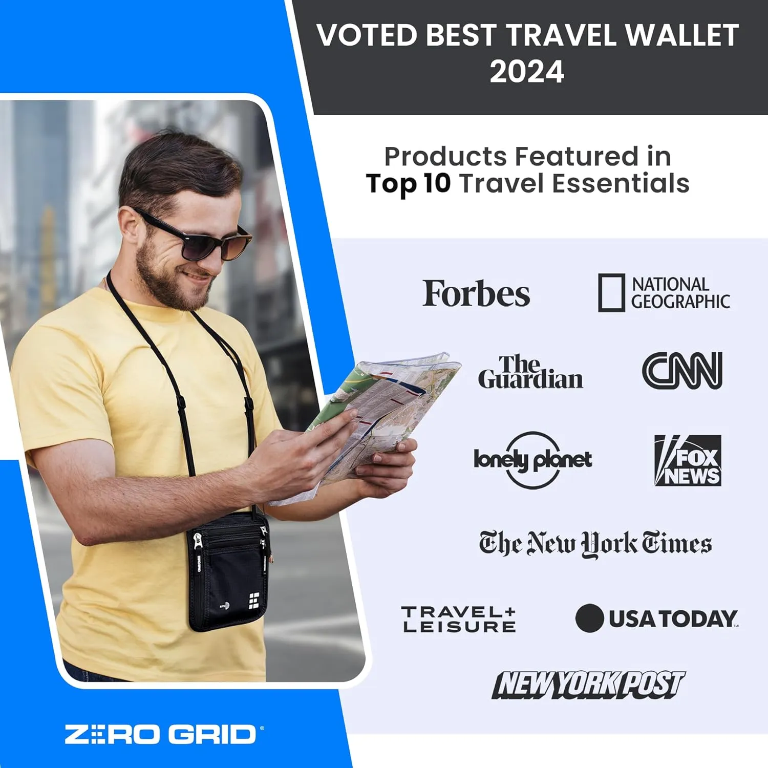 Neck Wallet for Travel & Passport Holder with RFID Blocking - Slim & Easy to Conceal Nylon Travel Pouch for men & women - Holds Phone, Cash, Cards, Keys - Sweat & Water Resistant - Large - Dark Grey