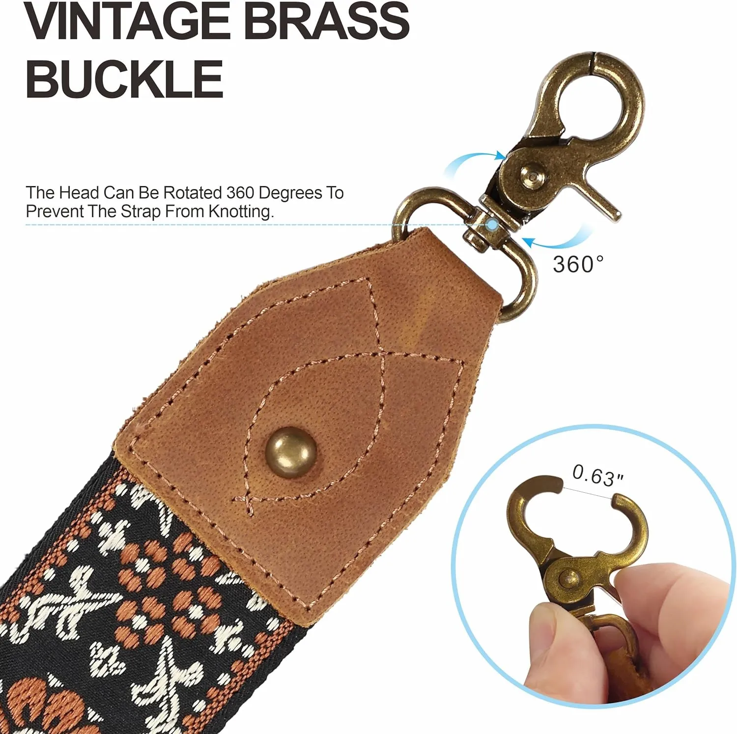 Nefelibata Purse Strap, 2" Crazy Horse Leather End Shoulder Strap Adjustable Replacement,Retro Jacquard Embroidery Multi-pattern Crossbody Bag Straps for Handbag,Crossbody Bags(Brown flower)