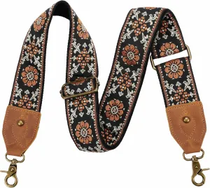 Nefelibata Purse Strap, 2" Crazy Horse Leather End Shoulder Strap Adjustable Replacement,Retro Jacquard Embroidery Multi-pattern Crossbody Bag Straps for Handbag,Crossbody Bags(Brown flower)