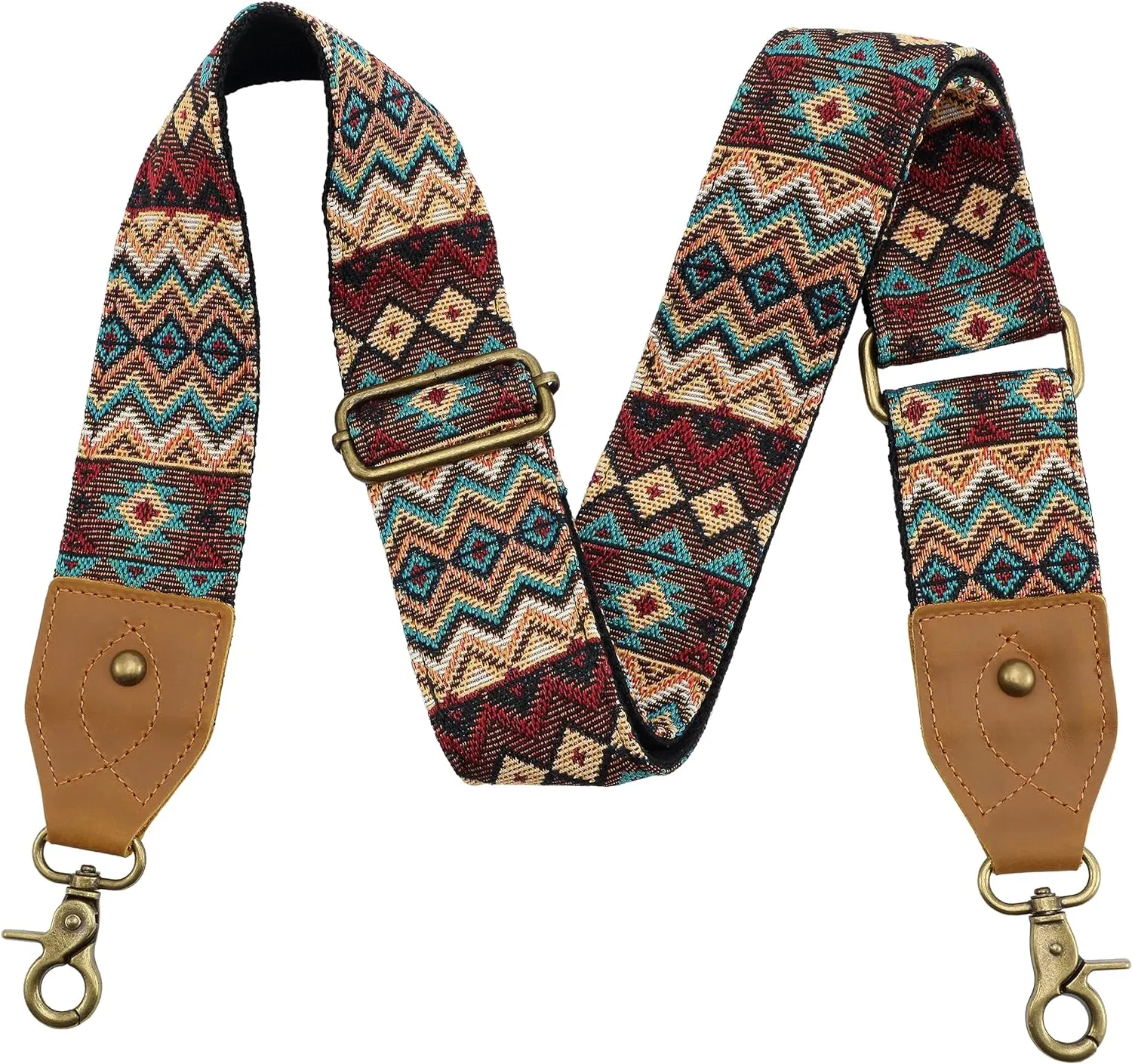 Nefelibata Purse Strap-2" Crazy Horse Leather Wide Shoulder Strap Adjustable Replacement,Retro Jacquard Embroidery Multi-pattern Crossbody Bag Straps for Handbag,Crossbody Bags,、(Ethnic style brown)