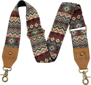 Nefelibata Purse Strap-2" Crazy Horse Leather Wide Shoulder Strap Adjustable Replacement,Retro Jacquard Embroidery Multi-pattern Crossbody Bag Straps for Handbag,Crossbody Bags,、(Ethnic style brown)
