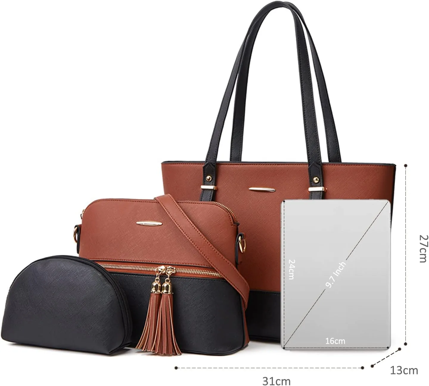 NICOLE & DORIS Women Large Handbags and Purses Contrast Shoulder Bags PU Leather Tote Bags Set Bag 3 in 1 Crossbody Bag