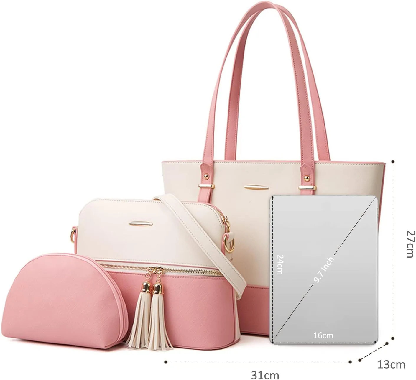 NICOLE & DORIS Women Large Handbags and Purses Contrast Shoulder Bags PU Leather Tote Bags Set Bag 3 in 1 Crossbody Bag