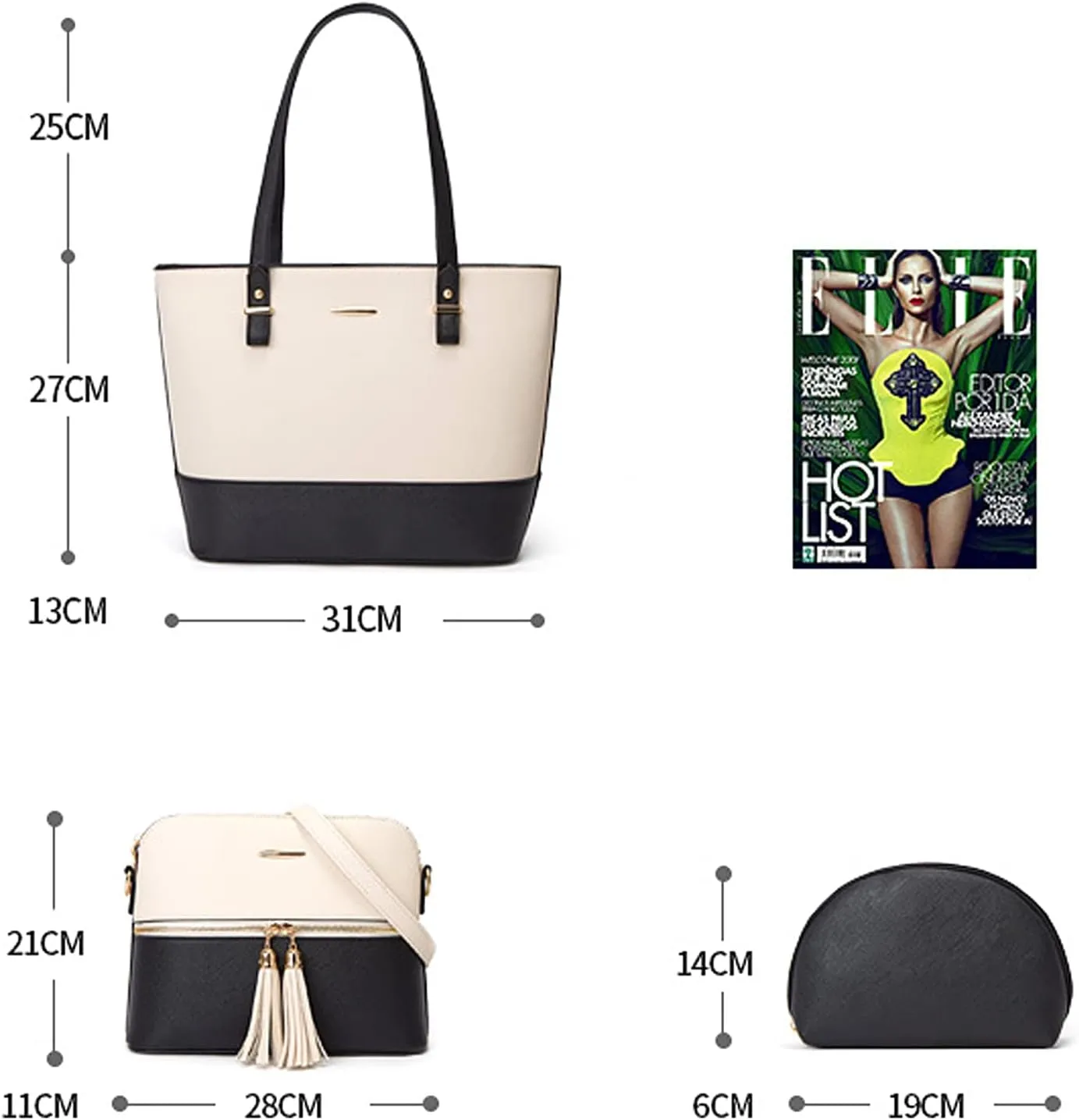 NICOLE & DORIS Women Large Handbags and Purses Contrast Shoulder Bags PU Leather Tote Bags Set Bag 3 in 1 Crossbody Bag