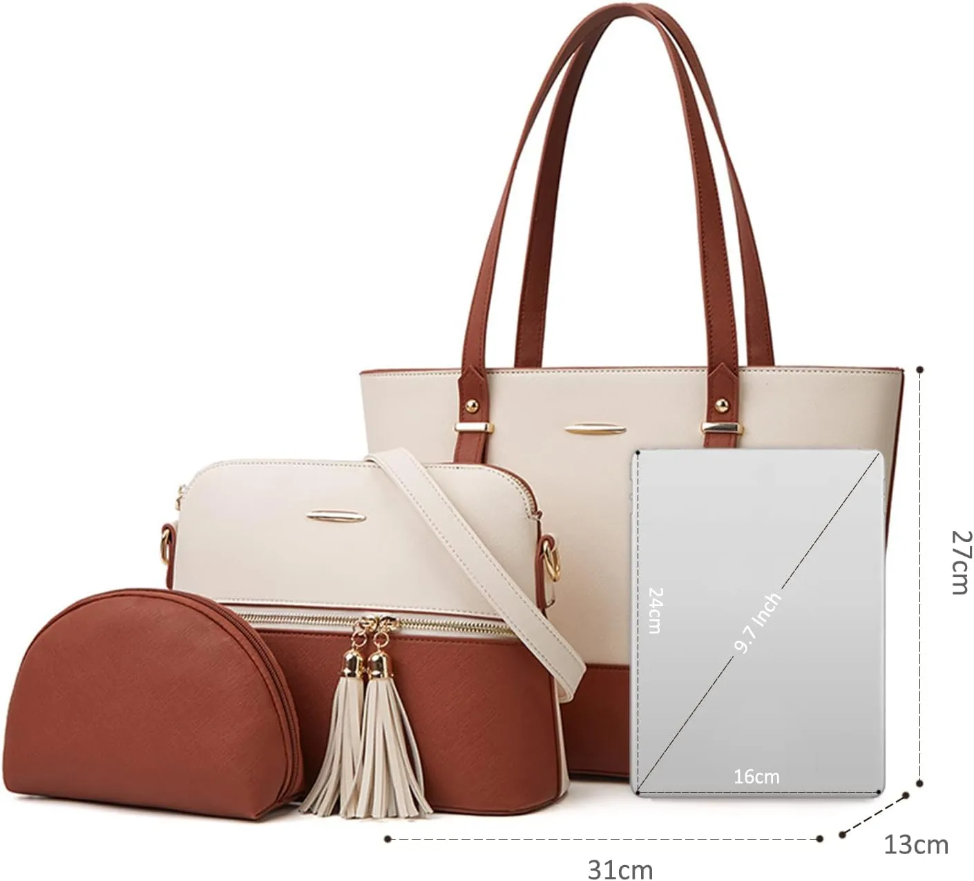 NICOLE & DORIS Women Large Handbags and Purses Contrast Shoulder Bags PU Leather Tote Bags Set Bag 3 in 1 Crossbody Bag