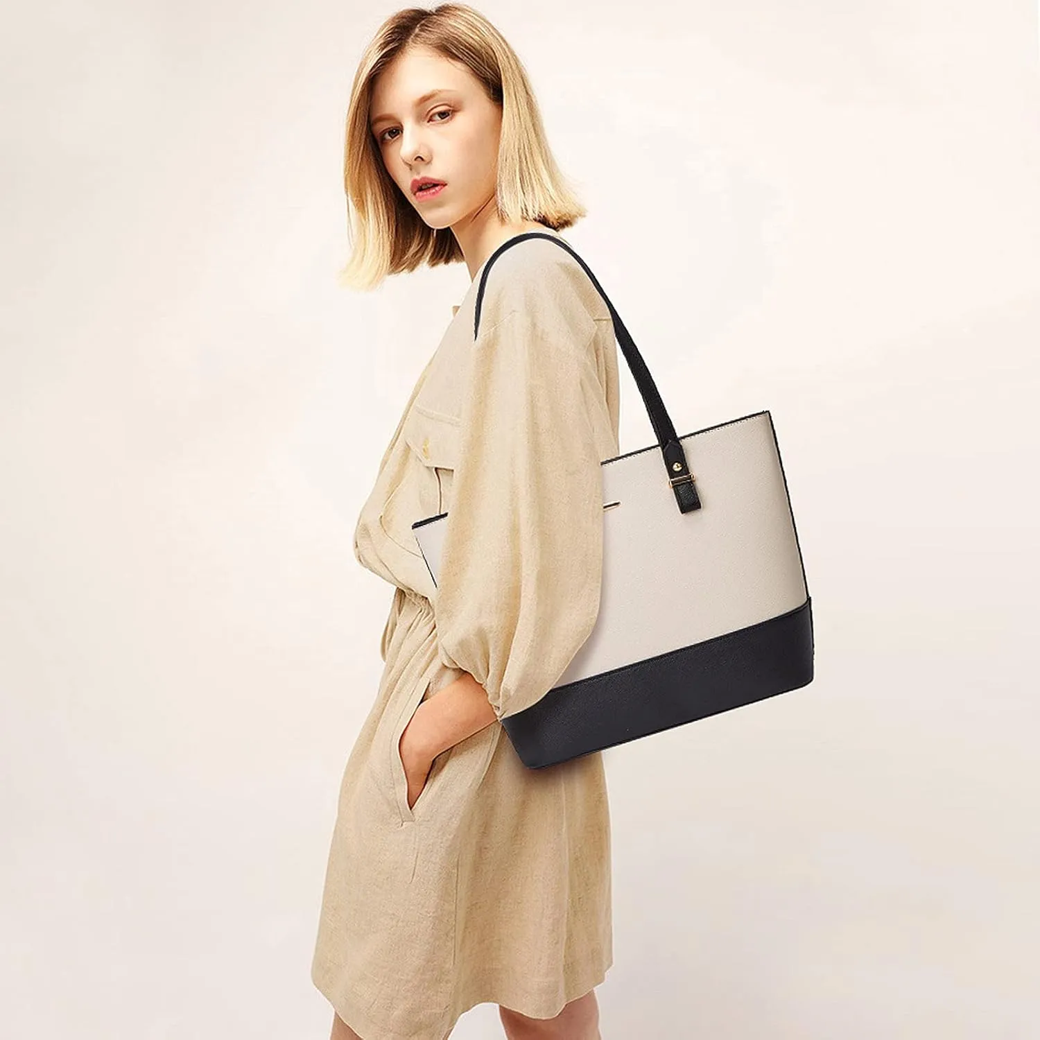 NICOLE & DORIS Women Large Handbags and Purses Contrast Shoulder Bags PU Leather Tote Bags Set Bag 3 in 1 Crossbody Bag