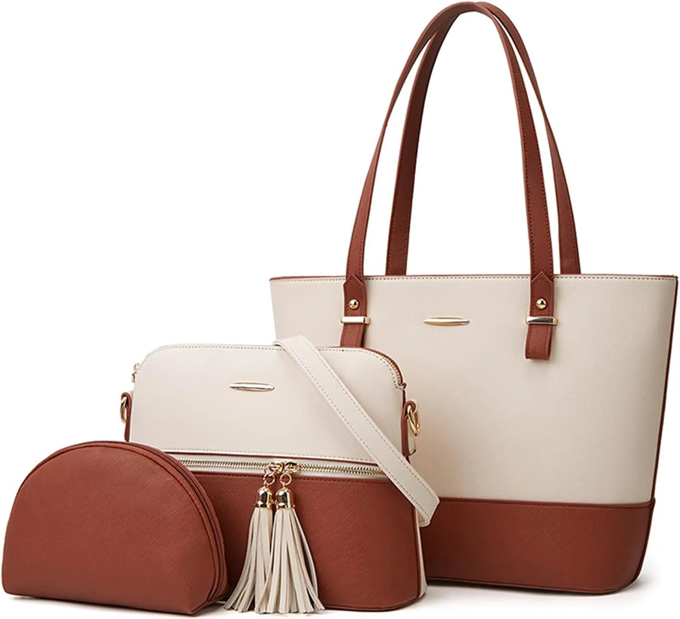 NICOLE & DORIS Women Large Handbags and Purses Contrast Shoulder Bags PU Leather Tote Bags Set Bag 3 in 1 Crossbody Bag