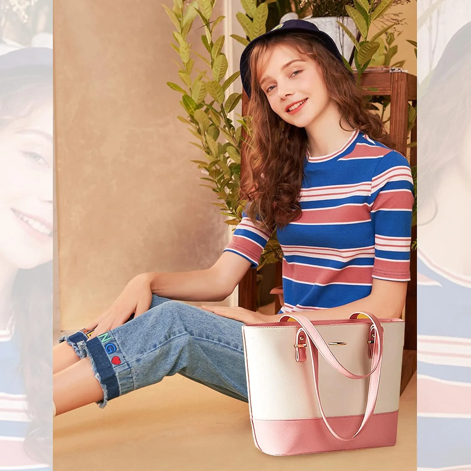 NICOLE & DORIS Women Large Handbags and Purses Contrast Shoulder Bags PU Leather Tote Bags Set Bag 3 in 1 Crossbody Bag