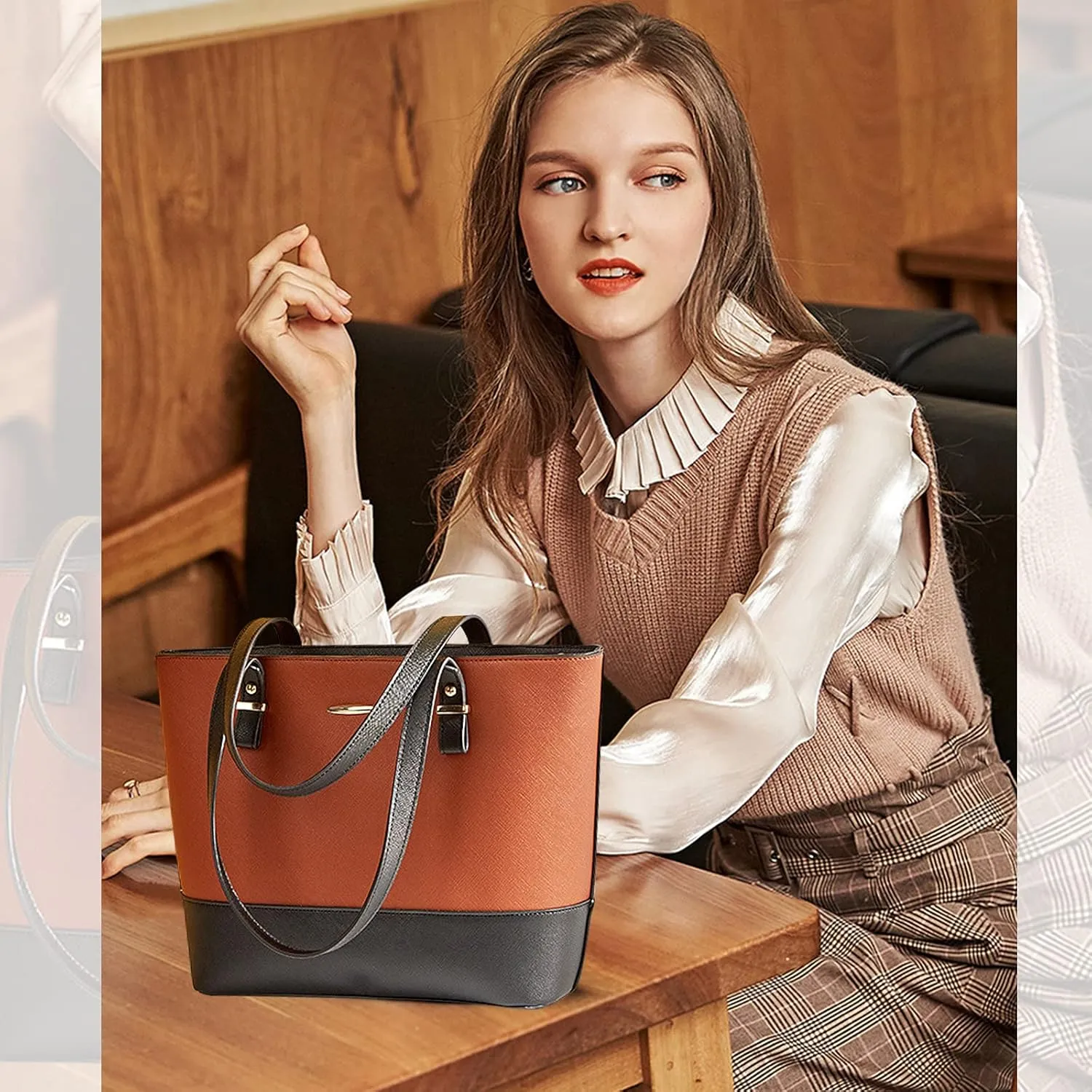 NICOLE & DORIS Women Large Handbags and Purses Contrast Shoulder Bags PU Leather Tote Bags Set Bag 3 in 1 Crossbody Bag