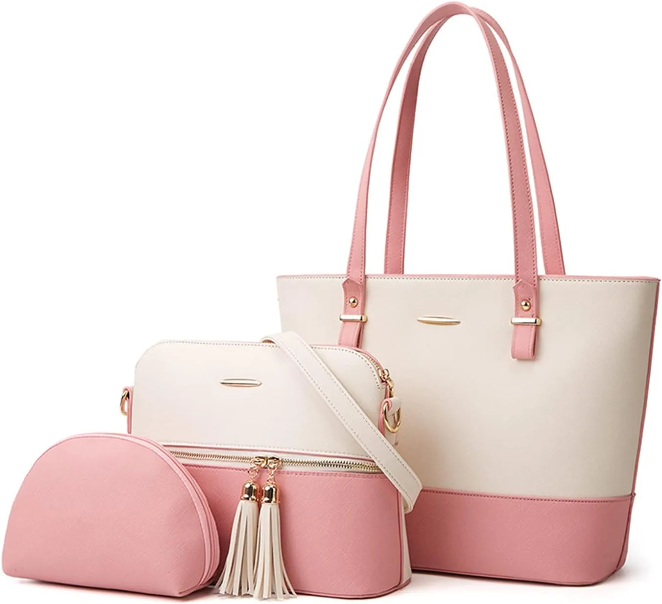 NICOLE & DORIS Women Large Handbags and Purses Contrast Shoulder Bags PU Leather Tote Bags Set Bag 3 in 1 Crossbody Bag