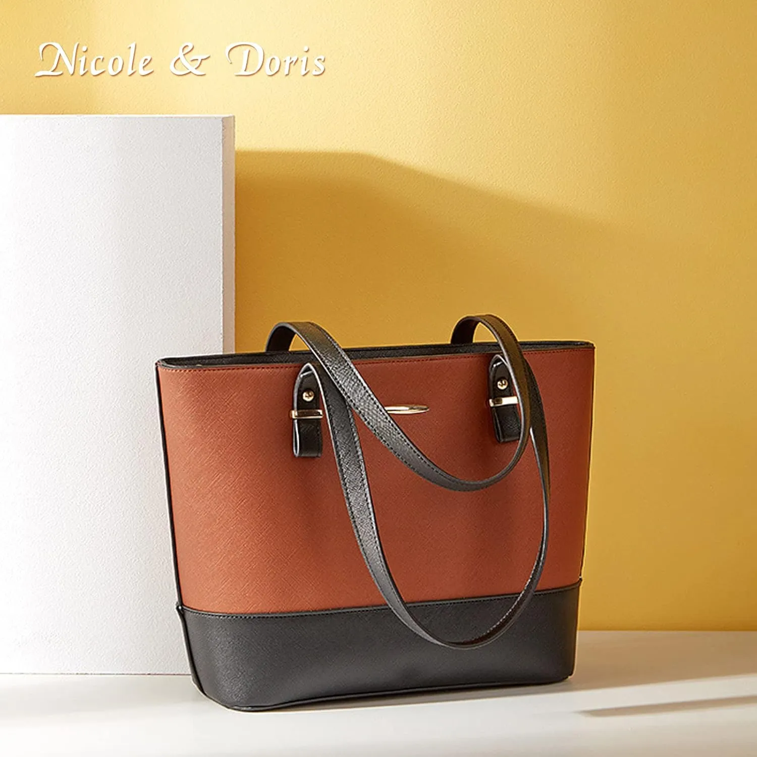 NICOLE & DORIS Women Large Handbags and Purses Contrast Shoulder Bags PU Leather Tote Bags Set Bag 3 in 1 Crossbody Bag