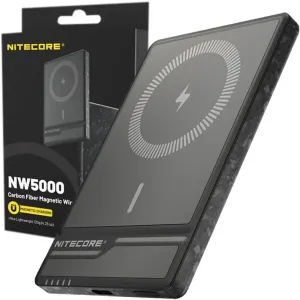 Nitecore NW5000 Carbon Fiber Magnetic Wireless Power Charger with Eco-Sensa Type C Fast Charging Cable
