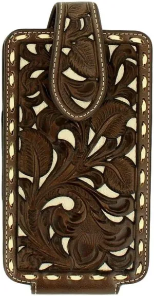 Nocona Belt Co. Unisex Floral Pierced Laced Edge Large Cell Phone Case Holder Tan One Size