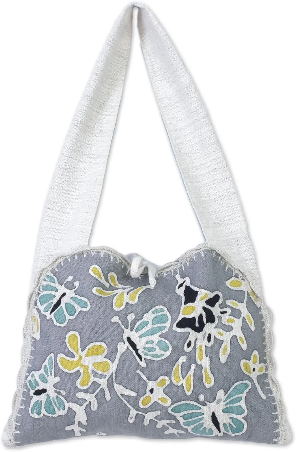 NOVICA Artisan Handmade Cotton Batik Shoulder Bag Butterfly Motif from Thailand Handbags Grey Multicolor Painted Animal Themed Bug Butterflybutterfly ' Butterfly Effect'