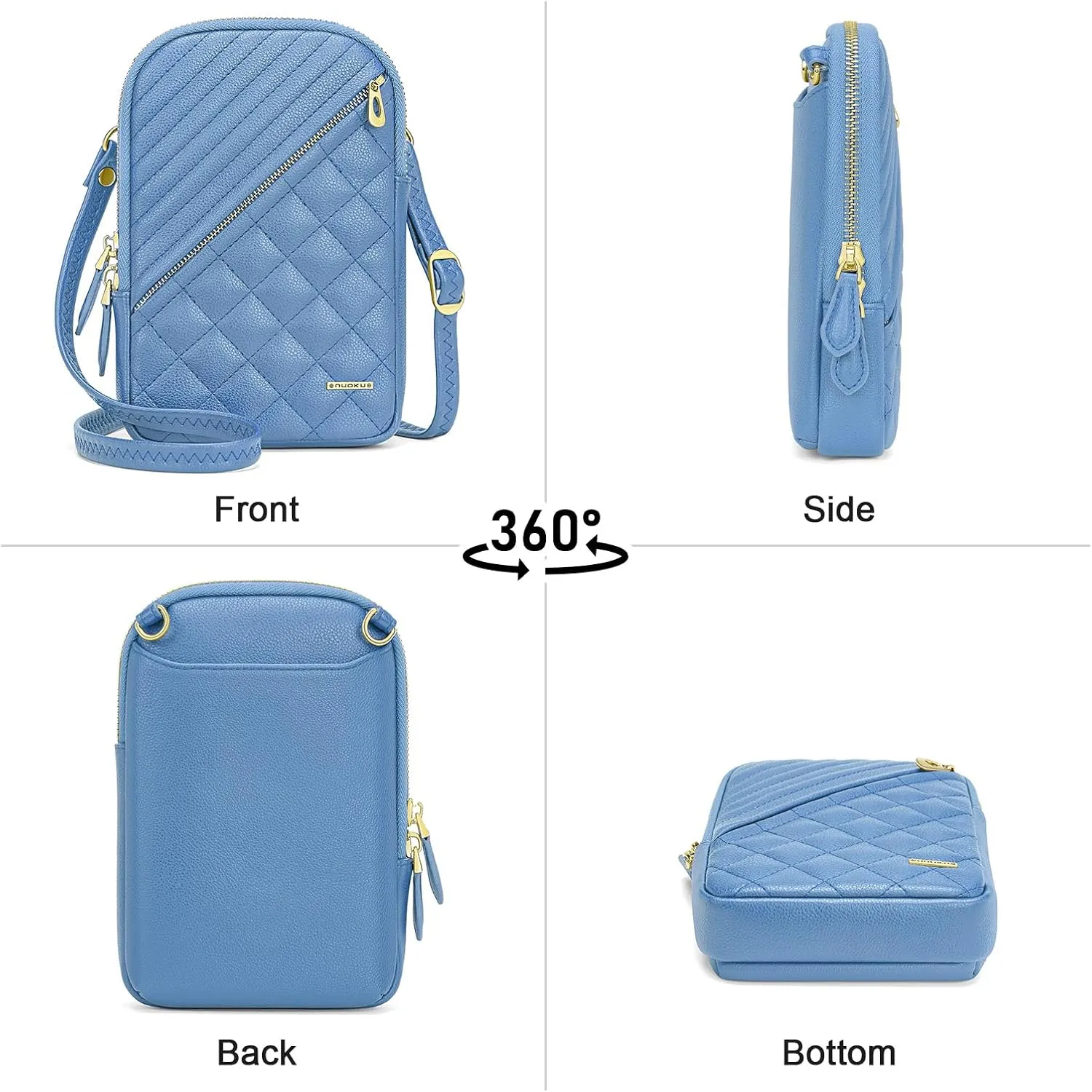 nuoku Small Crossbody Bags for Women Vegan Leather Cell Phone Wallet Purses for Women with Double Zipper,RFID Wallet