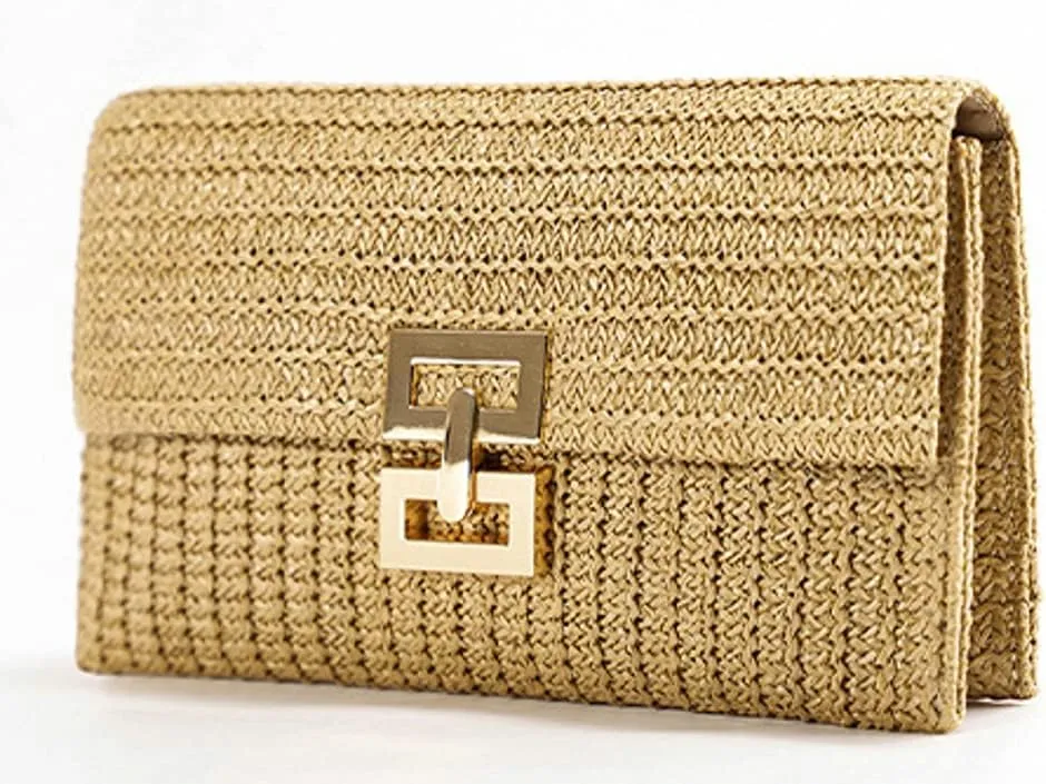 Obosoyo Summer Straw Clutch Purses for Women Boho Woven Beach Bag Envelope Wallet Flap Handbags Cell Phone Evening Purse