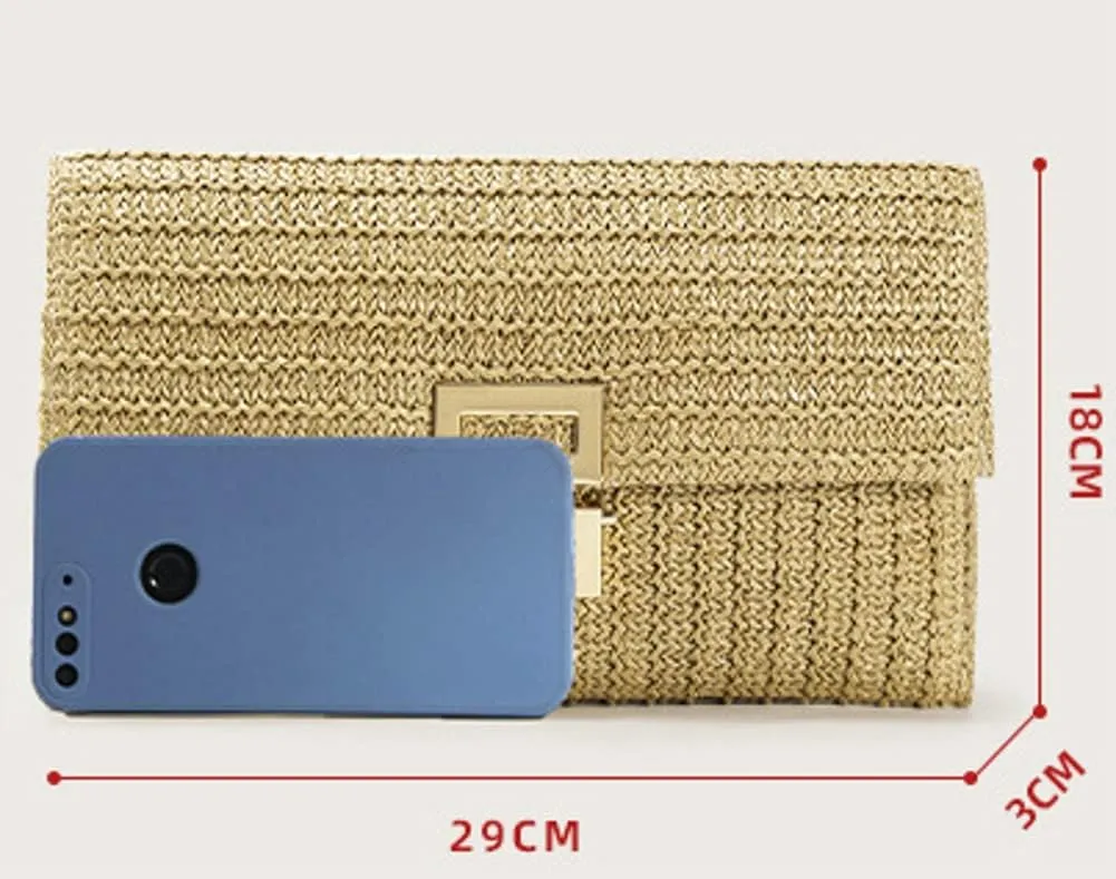 Obosoyo Summer Straw Clutch Purses for Women Boho Woven Beach Bag Envelope Wallet Flap Handbags Cell Phone Evening Purse