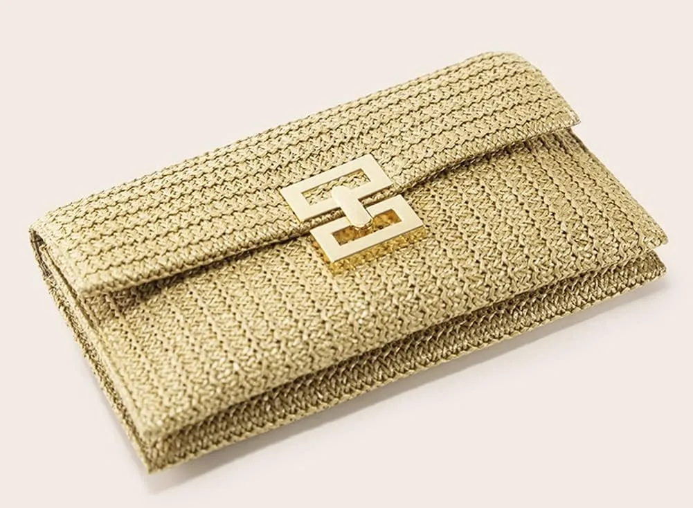 Obosoyo Summer Straw Clutch Purses for Women Boho Woven Beach Bag Envelope Wallet Flap Handbags Cell Phone Evening Purse