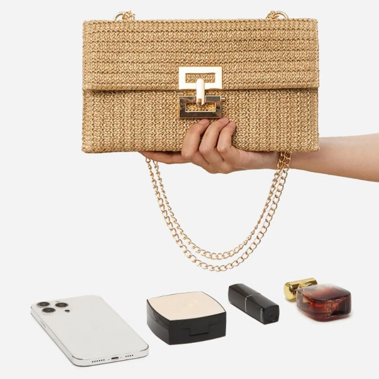 Obosoyo Summer Straw Clutch Purses for Women Boho Woven Beach Bag Envelope Wallet Flap Handbags Cell Phone Evening Purse