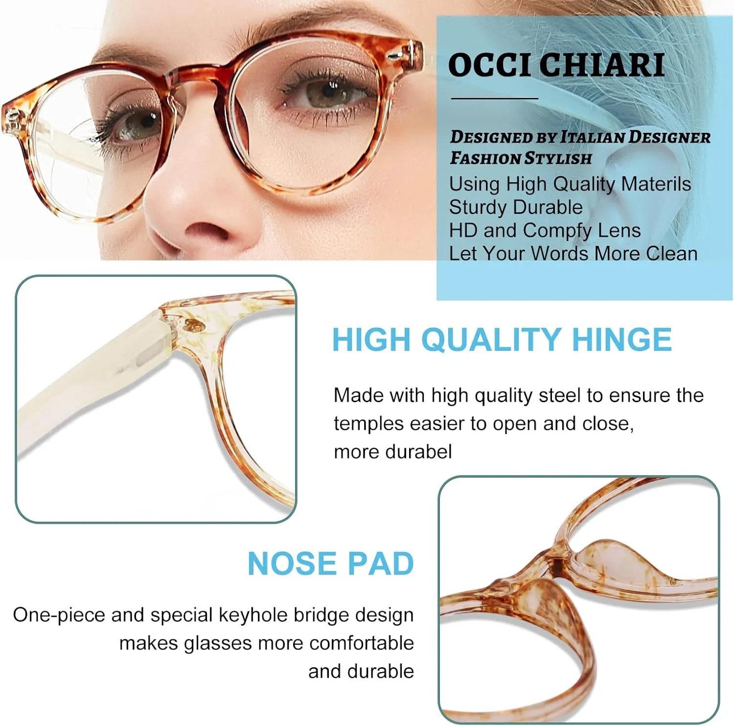 OCCI CHIARI Blue Blocking Computer Glasses Women, Lady Gaming Glasses for Eye Strain