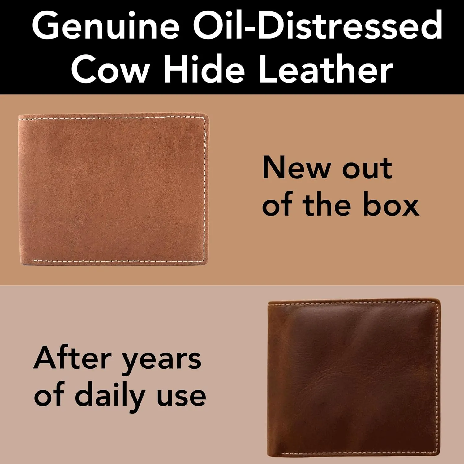 O'Hare Bags Genuine Leather Wallet for Men, RFID Blocking, Cowhide Leather, Extra Capacity, Extra Strong Stitching, (Bifold Wallet, Vintage Brown)