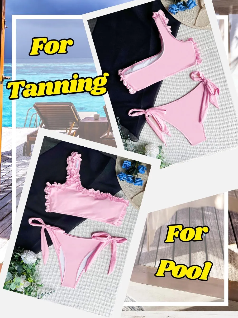 One Shoulder Ruffle Bikini,Low Rise Cheeky Two Piece Swimsuit for Women,Sexy Bathing Suit Pool Party