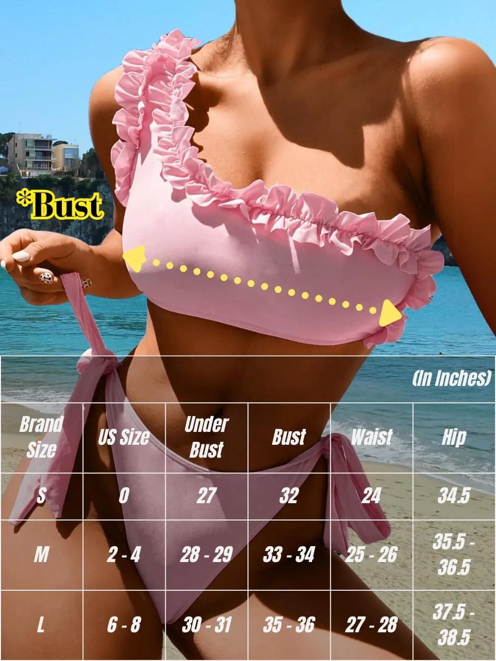 One Shoulder Ruffle Bikini,Low Rise Cheeky Two Piece Swimsuit for Women,Sexy Bathing Suit Pool Party