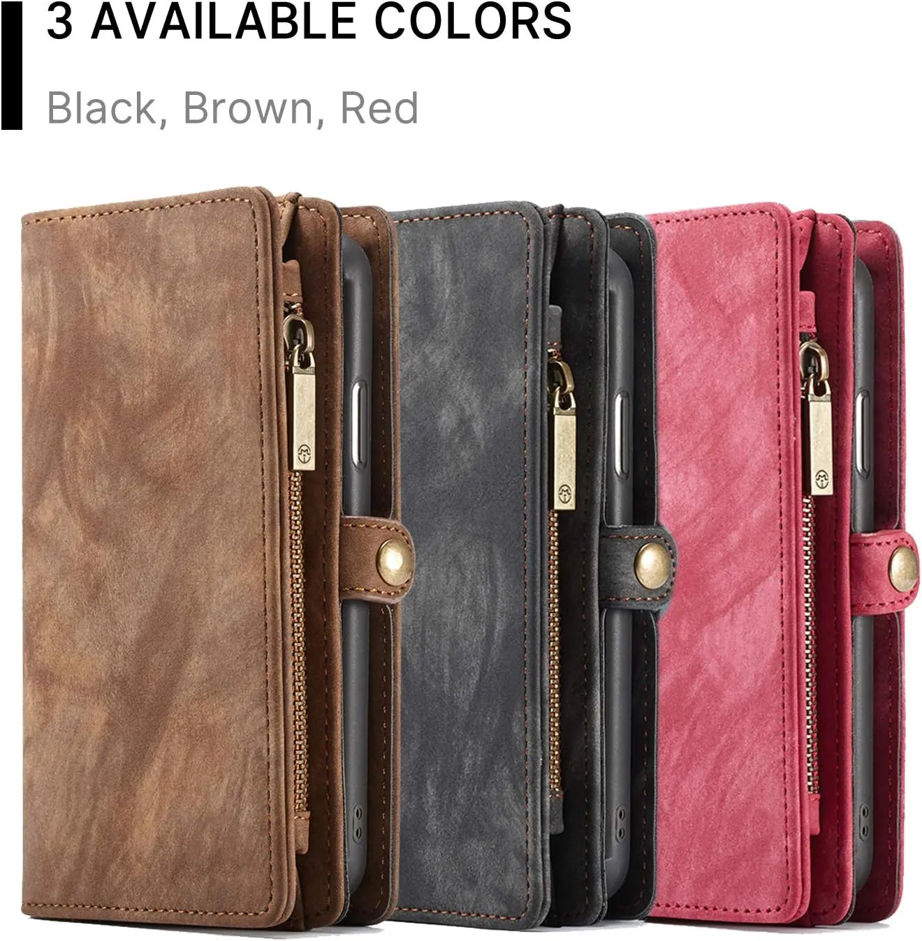 OnePlus 7 Pro Leather Wallet Zipper Purse Detachable Card Slots Holder Flip Case Magnetic Wrist Strap Handle Shockproof Cover Pocket Wallet Handbag for OnePlus 7 Pro 1 7 Pro (Black)