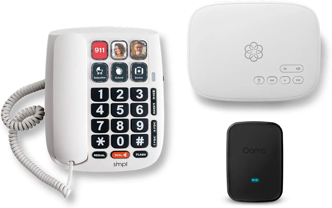 Ooma Family Home Phone Service Bundle with Premier Service Plan. Includes Address-Based 911 and Text alerts, Unlimited Nationwide Calling, Call Blocking, Mobile app. Subscription Required.