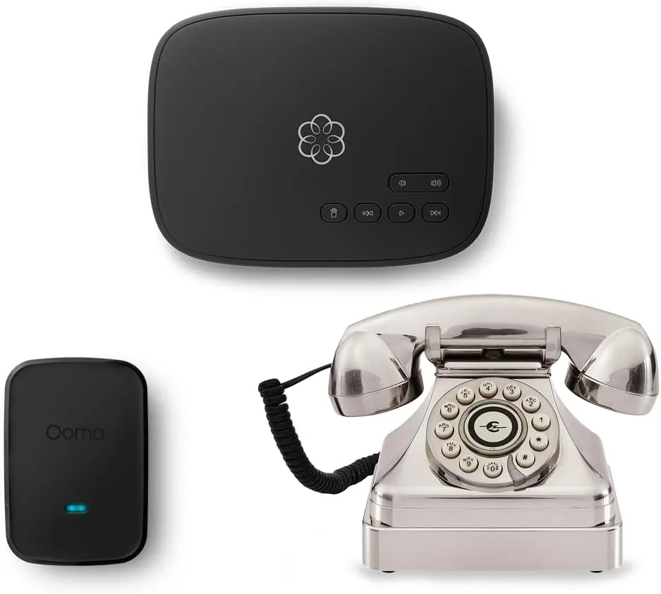 Ooma Telo Air 2 Retro Chrome Kettle Home Phone Bundle Free Service, Unlimited Nationwide Calling, On-The-Go with Mobile App