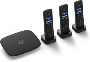 Ooma Telo VoIP with 3 HD3 Handsets Complete Home Phone System for Unlimited Nationwide Calling, Mobile App Access, and Robocall Blocking Affordable Landline Replacement