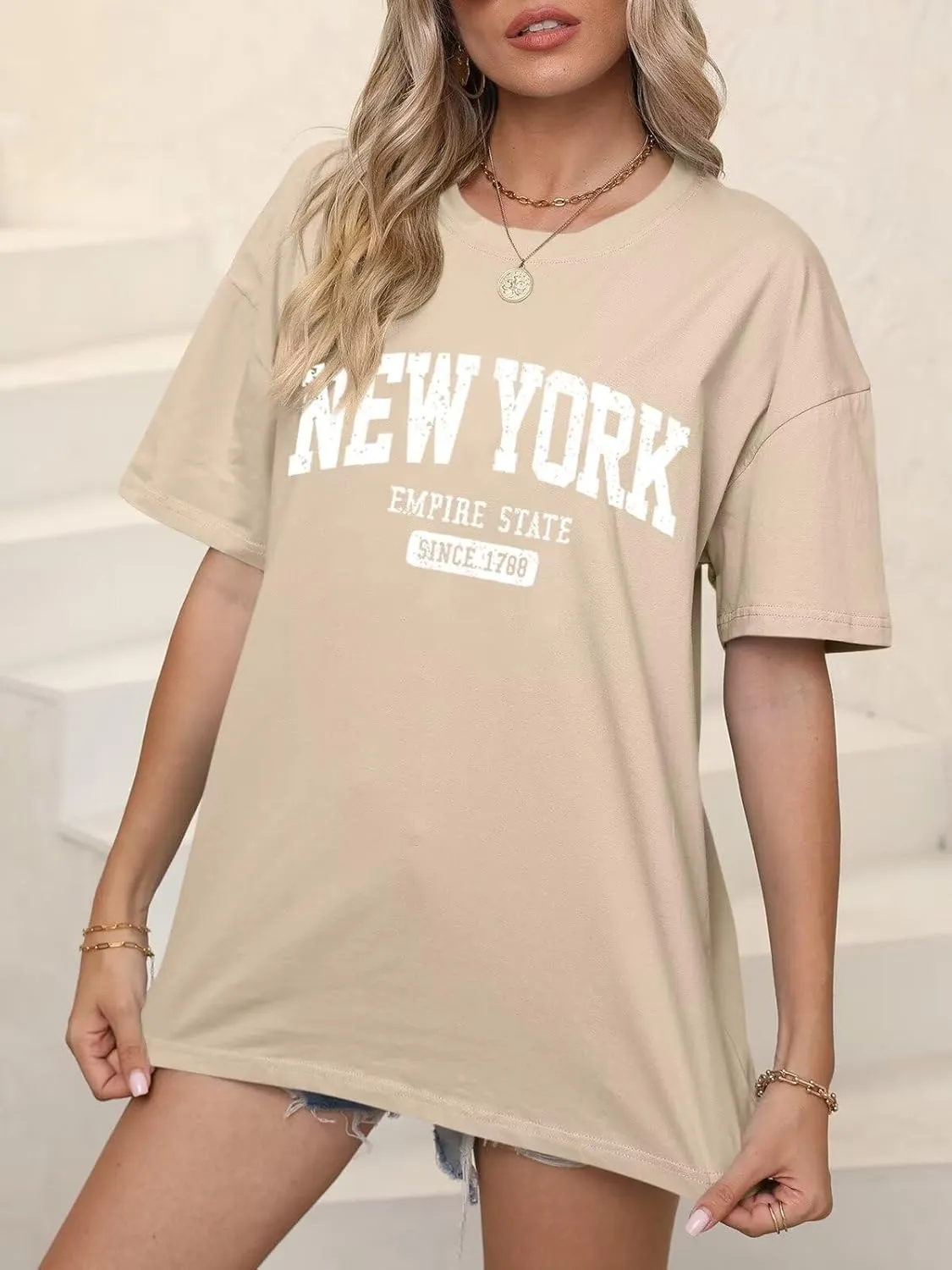 ORANDESIGNE Women’s Oversized Graphic Print Short Sleeve Tunic Tops Crew Neck Casual Drop Shoulder T Shirts