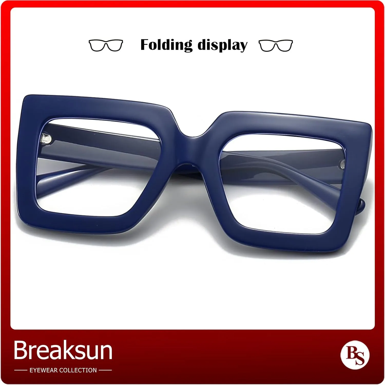 Oversized Blue Light Glasses for Women Fashion Thick Square Computer Eyewear Non-Prescription Black Glasses (Dark Blue)