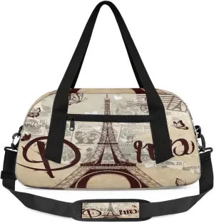 Pagoda Butterfly Newspaper Picture Waterproof Sports Gym Bag Portable Dance Gymnastics Work Out Bag Lightweight Travel Duffel Bag Overnight Weekender Bag