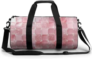 Pale Pink Sparkle Marble Texture Travel Gym Bag for Women Men Cylindrical Duffle Bag Sport Workout Bag with Shoulder Strap