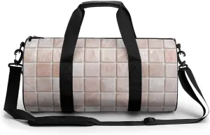 Pale Pink Sparkle Marble Tiles Texture Travel Gym Bag for Women Men Cylindrical Duffle Bag Sport Workout Bag with Shoulder Strap