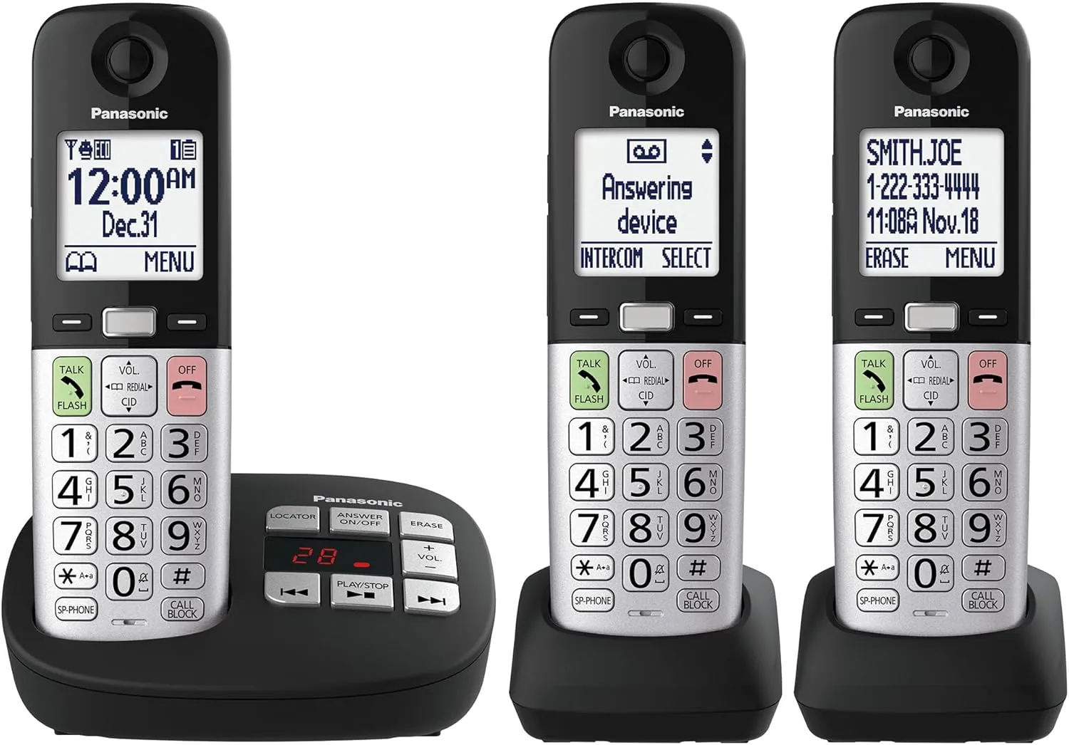 Panasonic Cordless Phone, Easy to Use with Large Display and Big Buttons, Flashing Favorites Key, Built in Flashlight, Call Block, Volume Boost, Talking Caller ID, 2 Cordless Handsets - KX-TGU433B