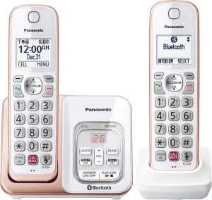 Panasonic Cordless Phone with Link2Cell Bluetooth, Voice Assistant, Answering Machine and Call Blocking, Expandable System with 2 Cordless Handsets - KX-TGD862G (Rose Gold)
