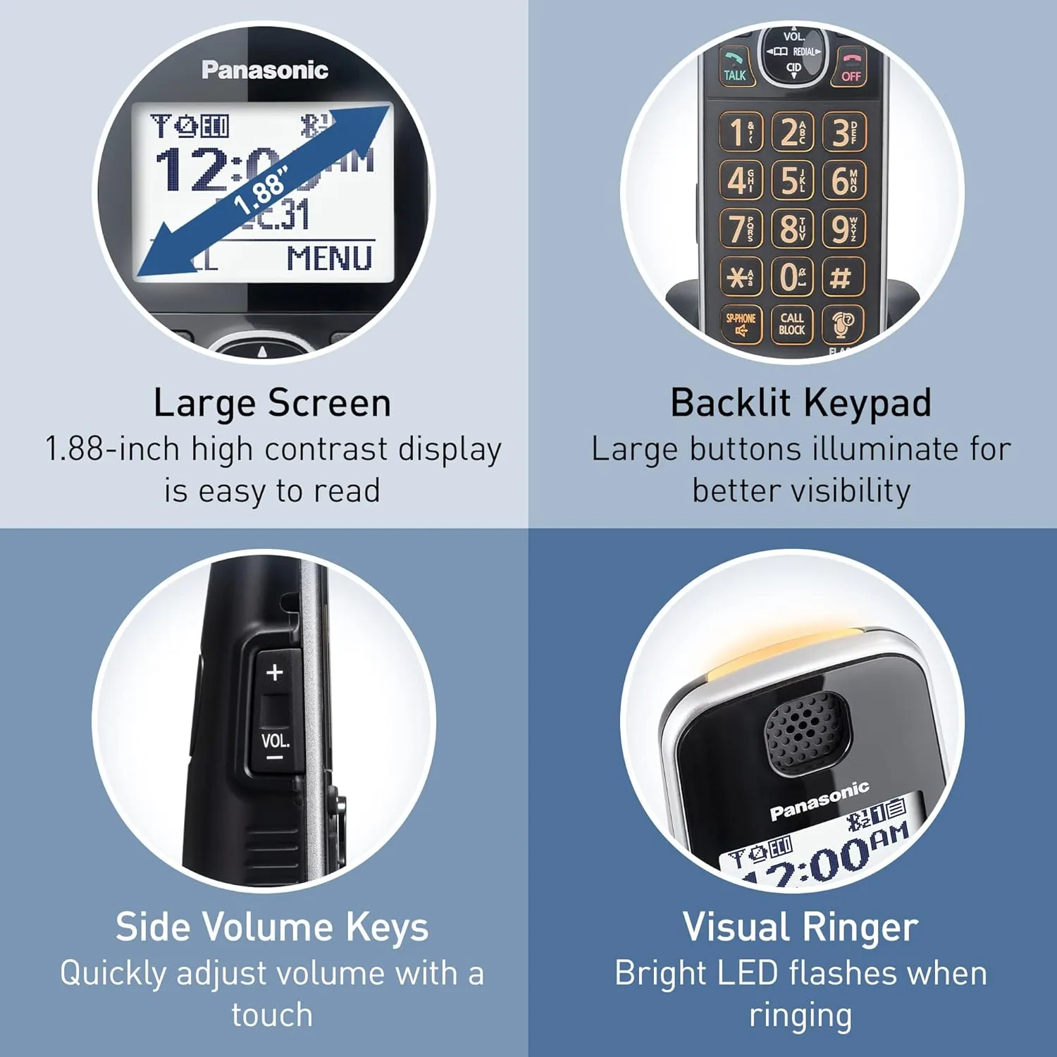 Panasonic DECT 6.0 Expandable Cordless Phone System with Answering Machine and Enhanced Noise Reduction - 5 Handsets - KX-TGE645M (Metallic Black)